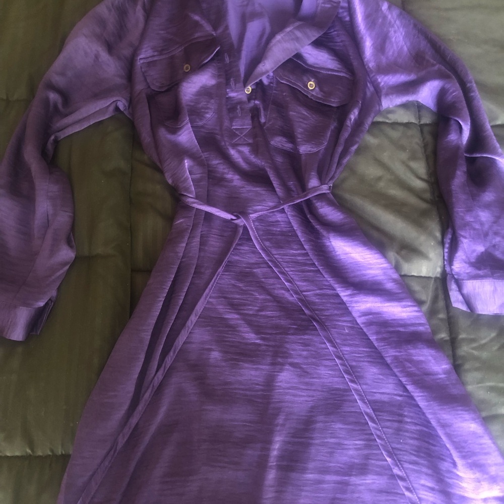 Lucky Brand Purple Long-Sleeve Shirt Dress with Belt
